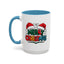 Christmas Mug - Merry Christmas Green Red Yellow and Blue Text Red Hats