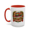 Christmas Mug - Happy Holidays White & Red Text Steam Locomotive