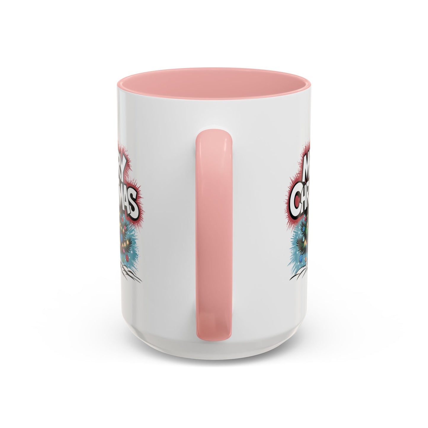 Christmas Mug - Merry Christmas White & Red Text Tree Lights
