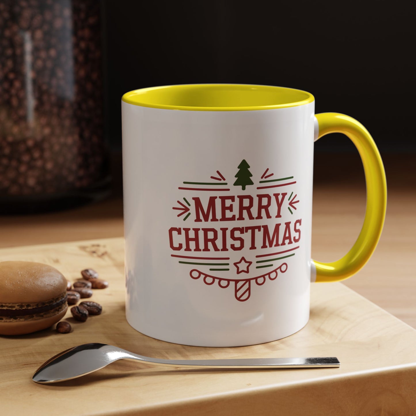 Christmas Mug - Merry Christmas Maroon Text Tree Star