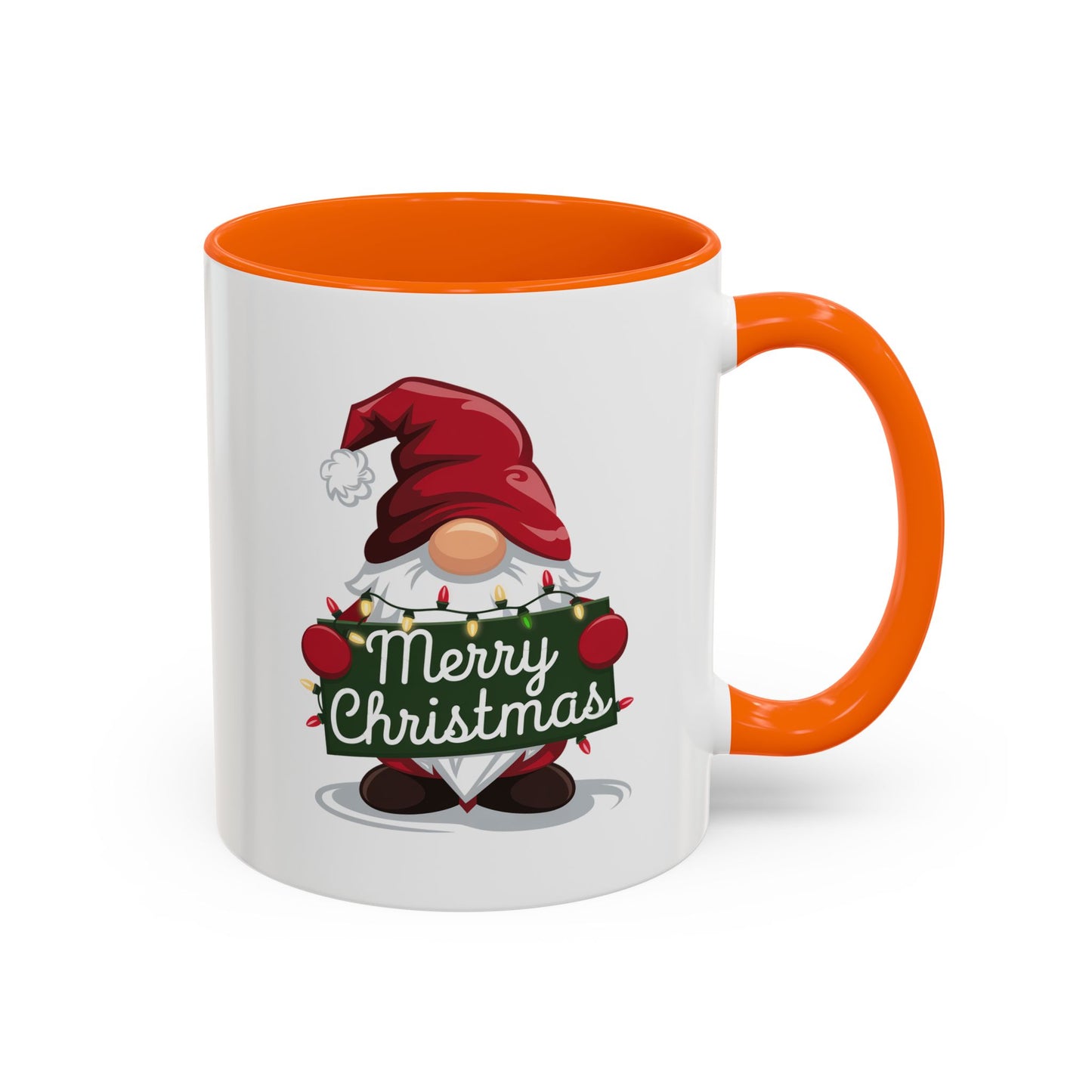 Christmas Mug - Merry Christmas White & Green Text Gnome Lights