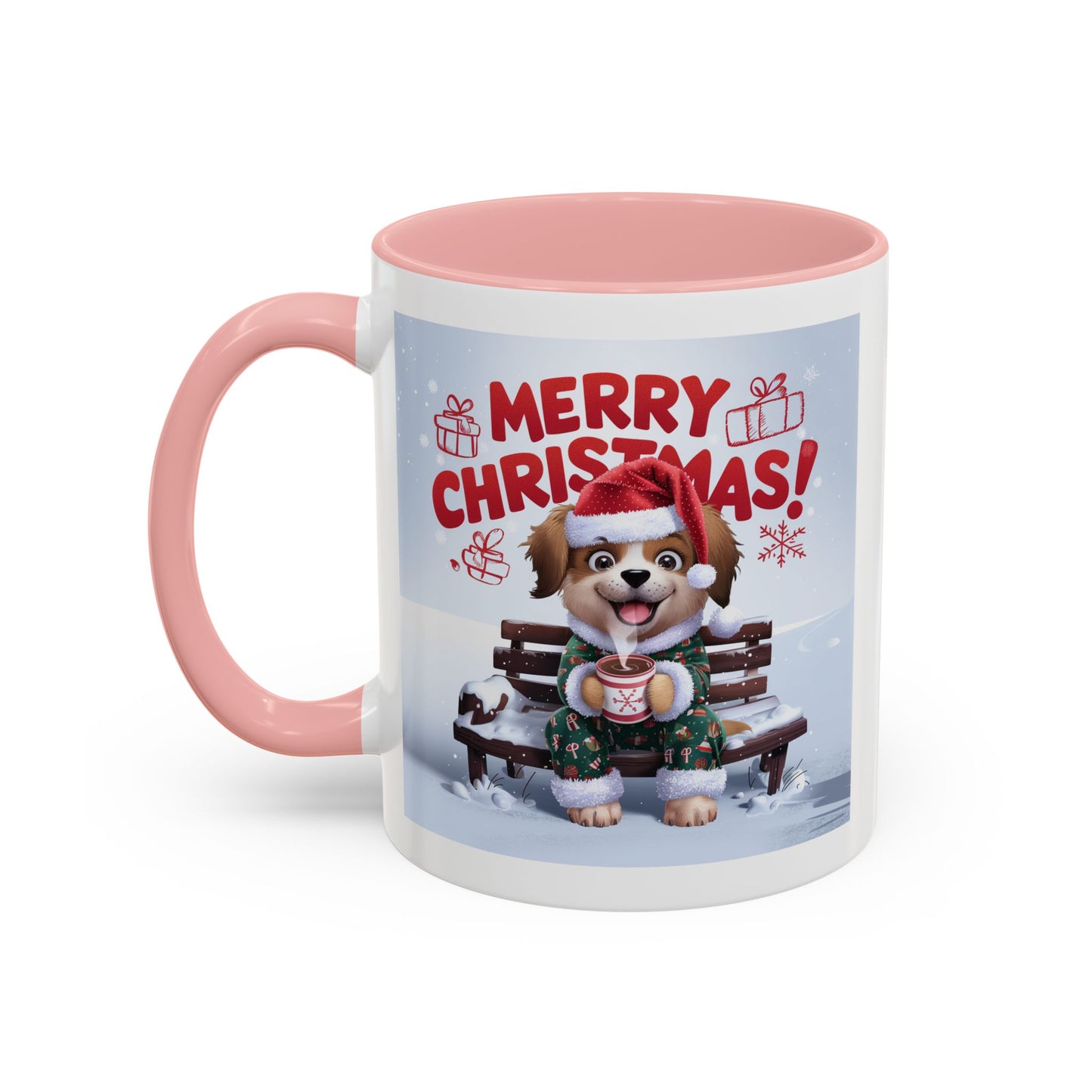 Christmas Mug - Merry Christmas Red Text Puppy Green Top 2
