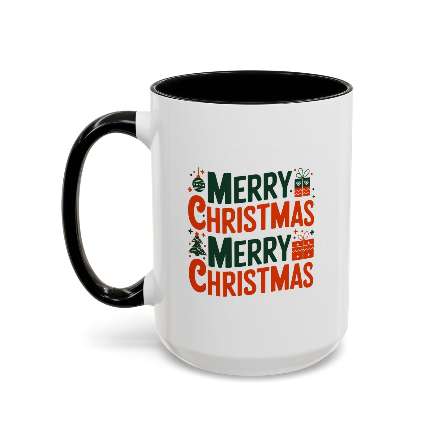Christmas Mug - Green & Red Text Tree Presents