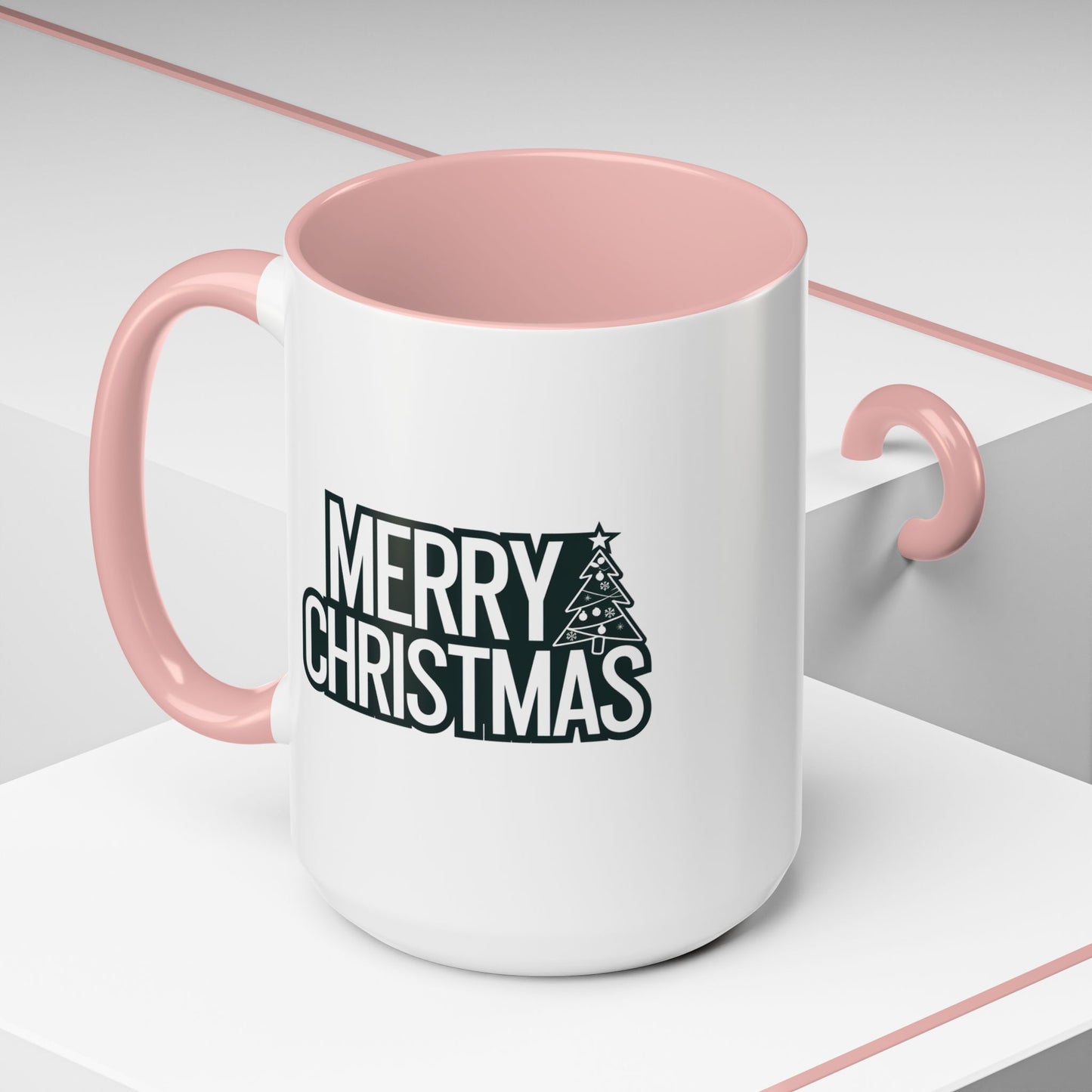 Christmas Mug - Merry Christmas White & Black Text Tree
