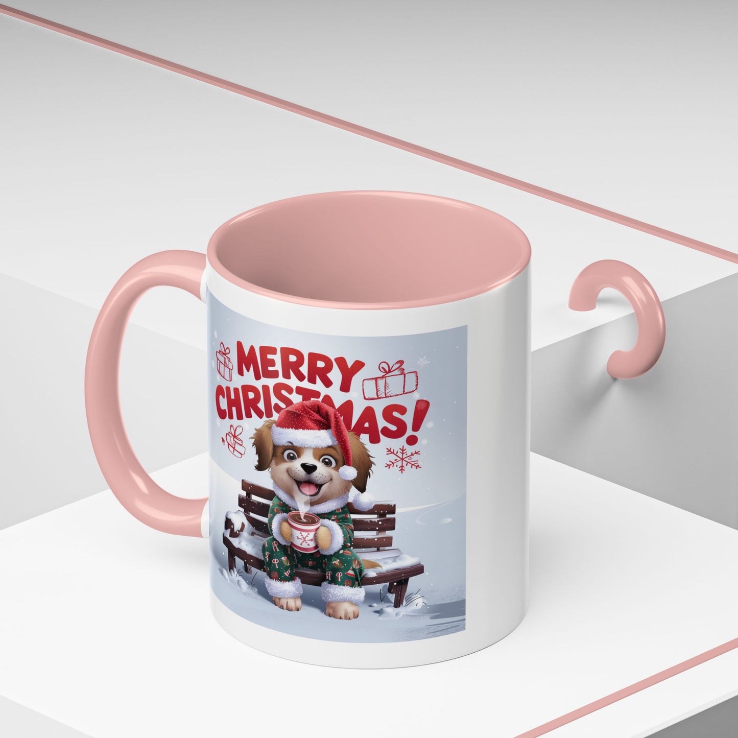 Christmas Mug - Merry Christmas Red Text Puppy Green Top 2
