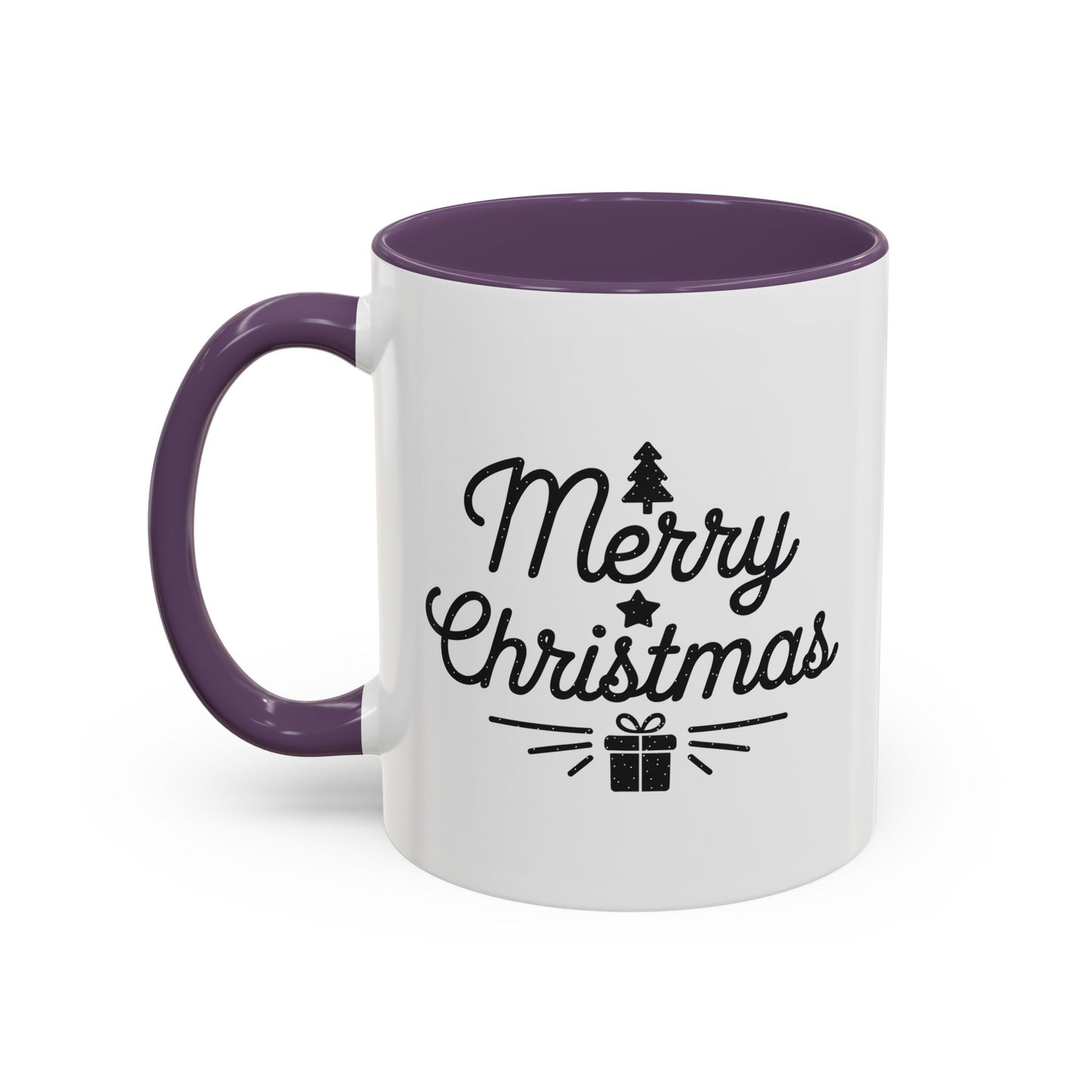 Christmas Mug - Merry Christmas Black Text Tree Star Present