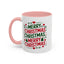 Christmas Mug - Merry Christmas Green & Red Text Trees Hearts Snowflakes Stars