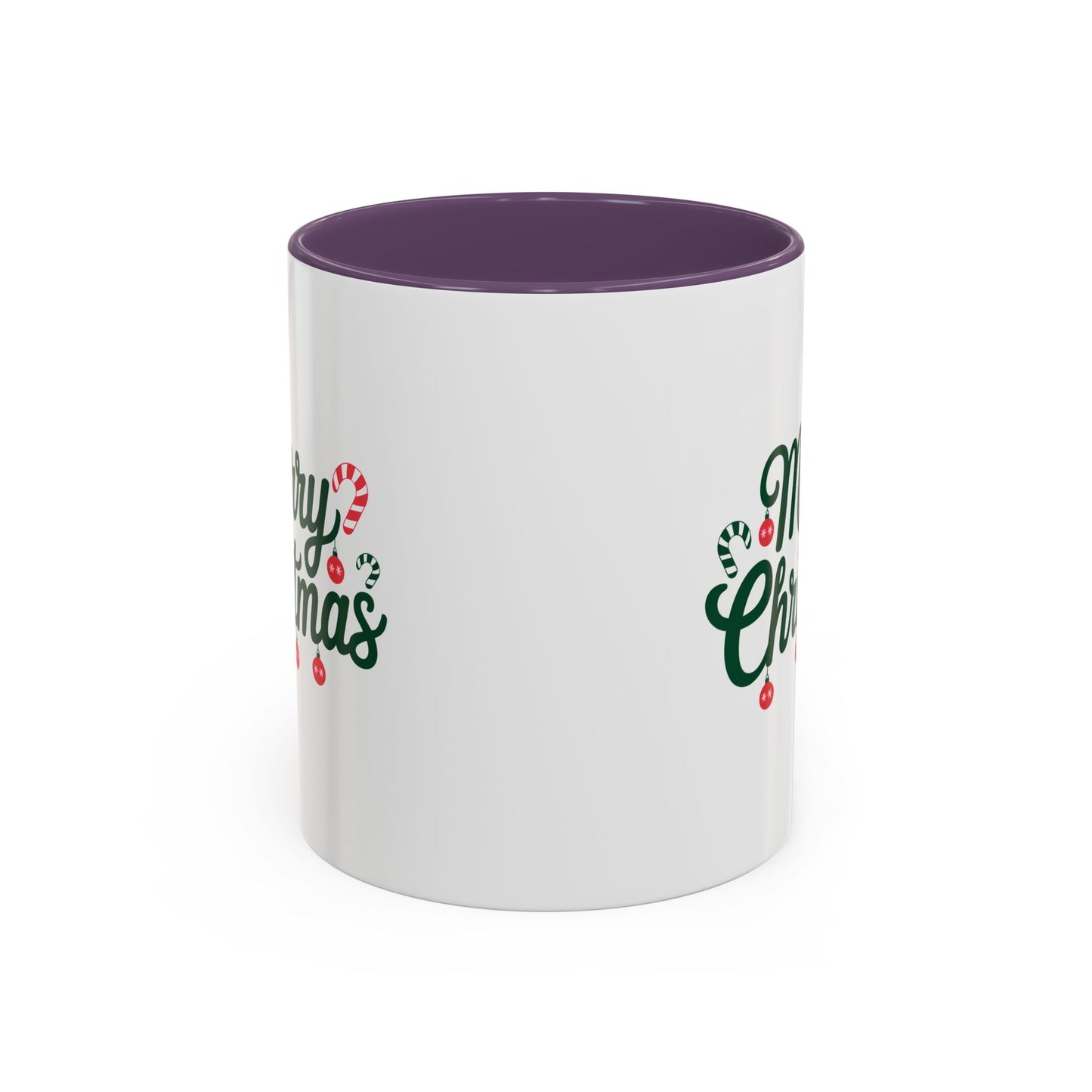 Christmas Mug - Merry Christmas Green Text Ornaments Candy Canes