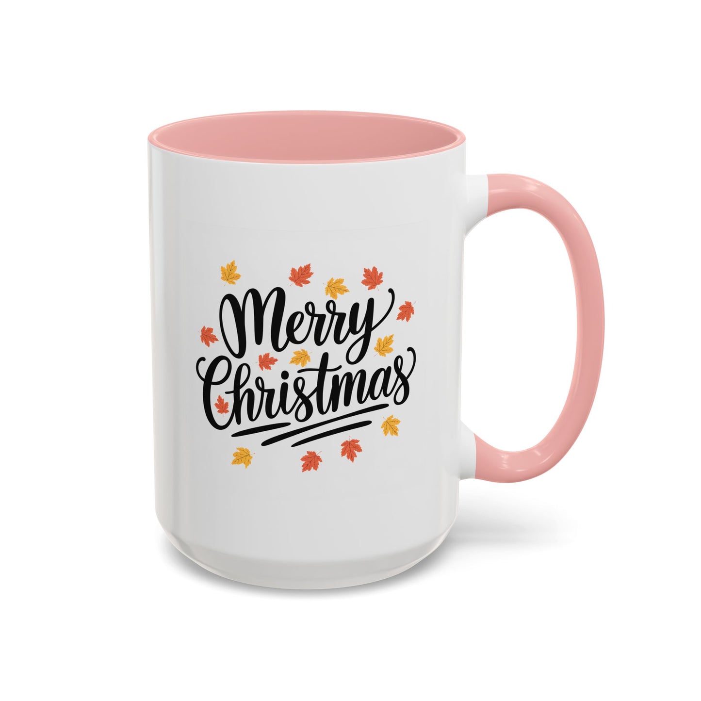 Christmas Mug - Merry Christmas Black Text Fall Leaves