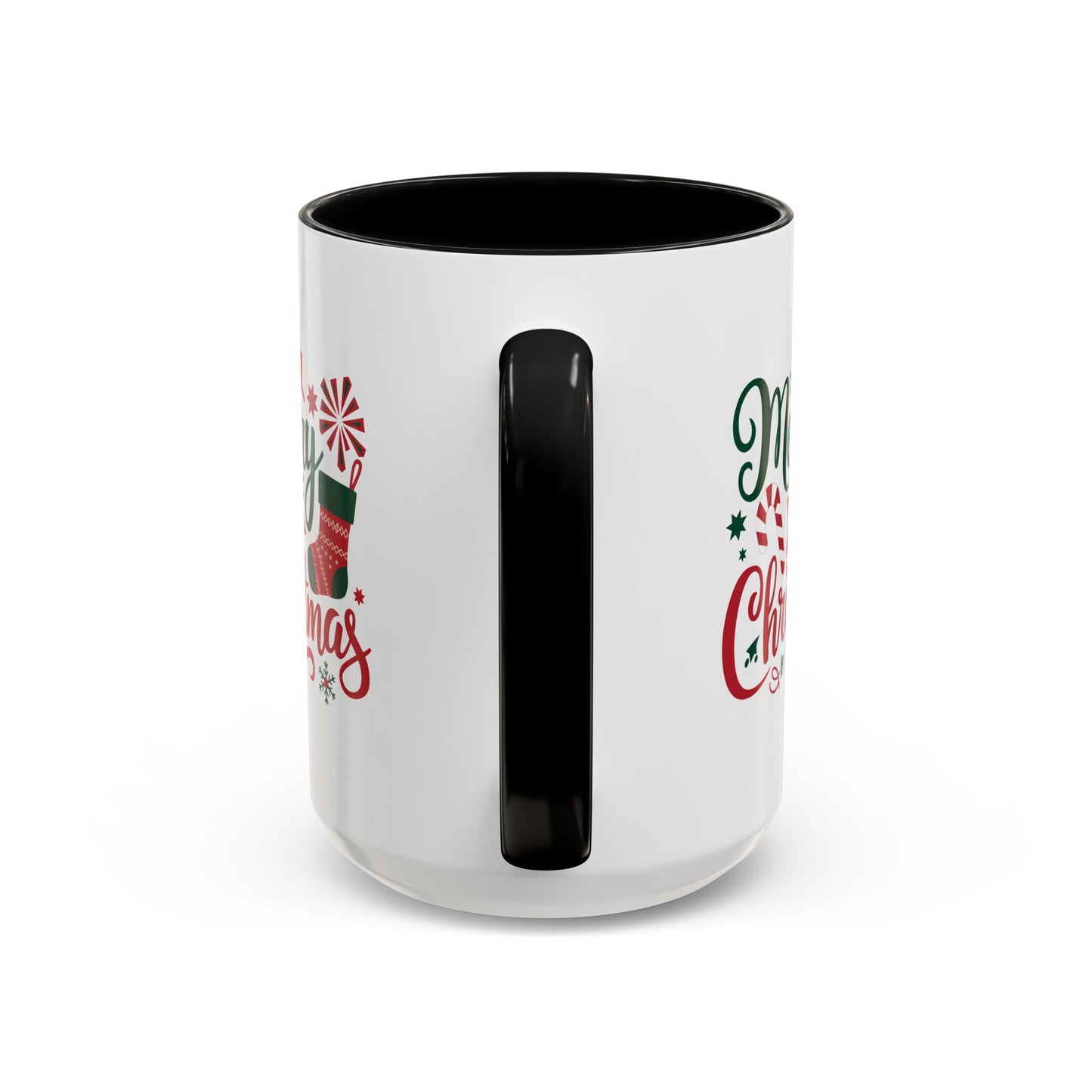 Christmas Mug - Merry Christmas Green & Red Text Star Candy Cane Stocking Snowflake