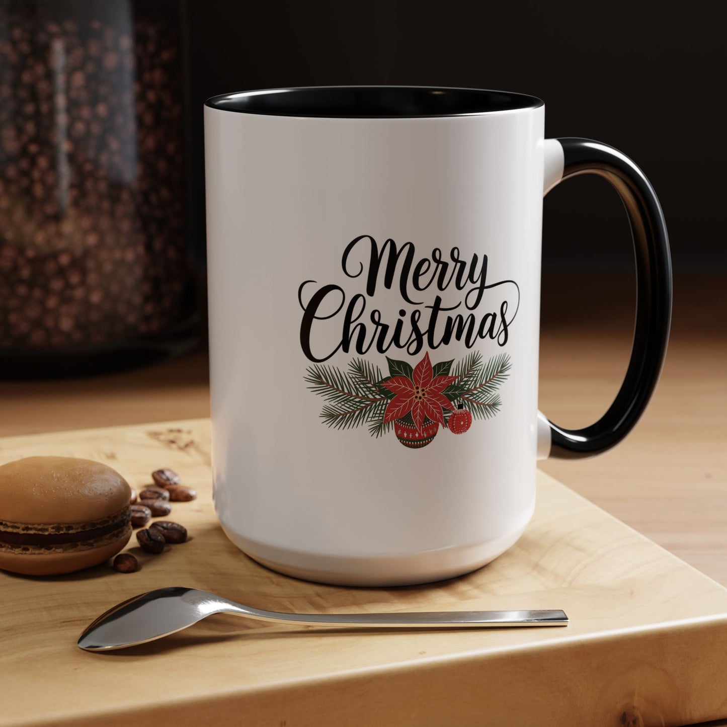 Christmas Mug - Merry Christmas Black Text Mistletoe