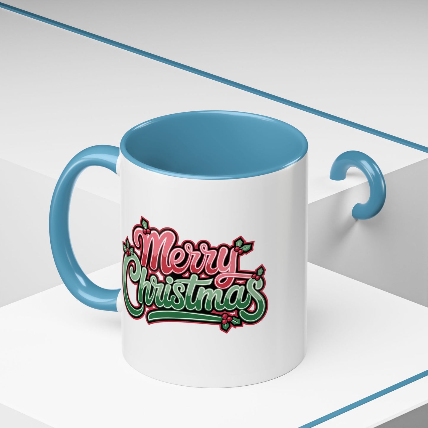 Christmas Mug - Merry Christmas Red & Green Text Mistletoe