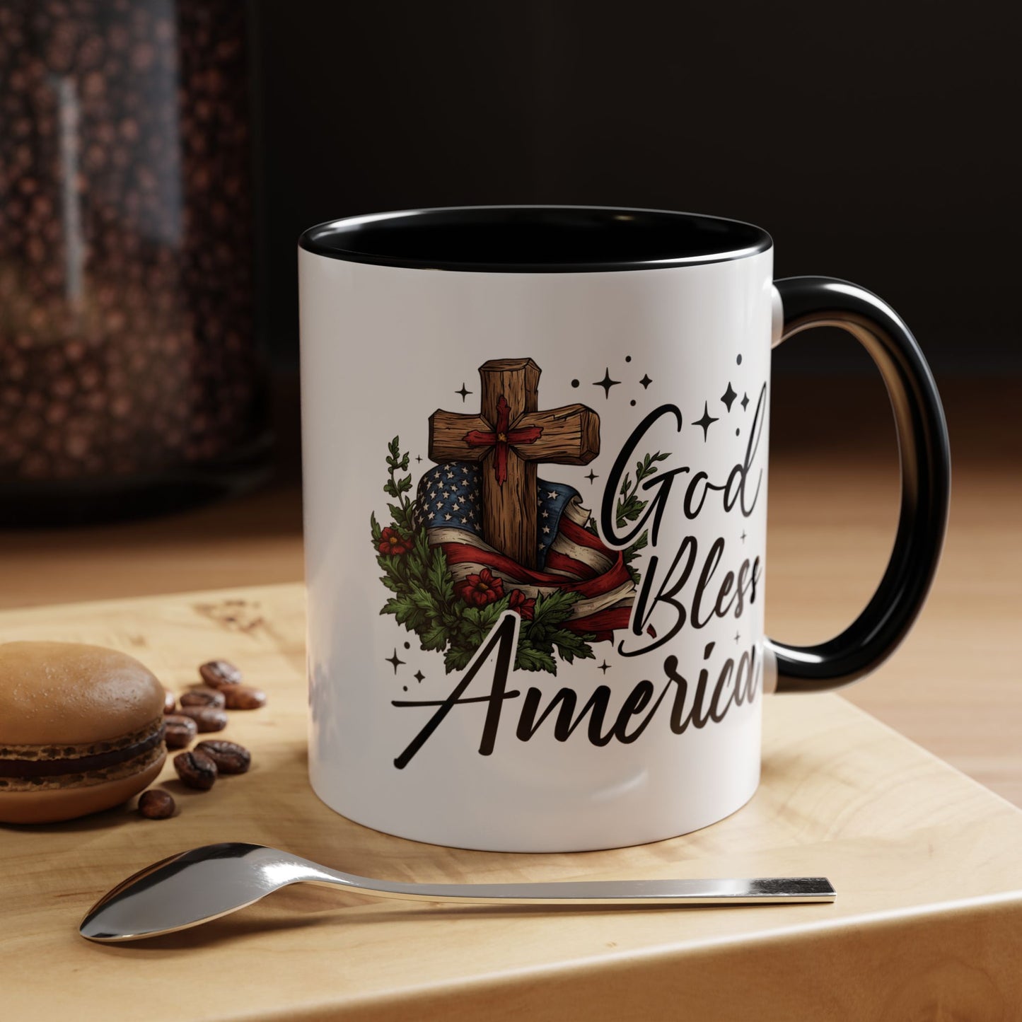 4th of July Mug - God Bless America Cross Flag