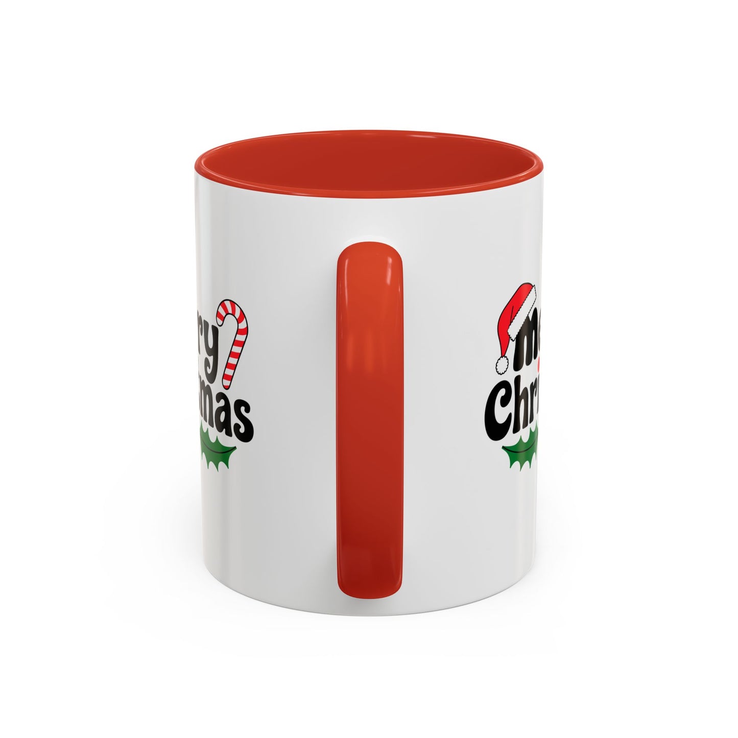 Christmas Mug - Merry Christmas Black Text Hat Cane Misletoe