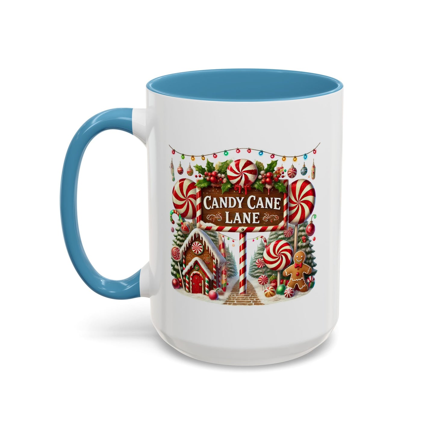 Christmas Mug - Candy Cane Lane White Text Ornaments Candy