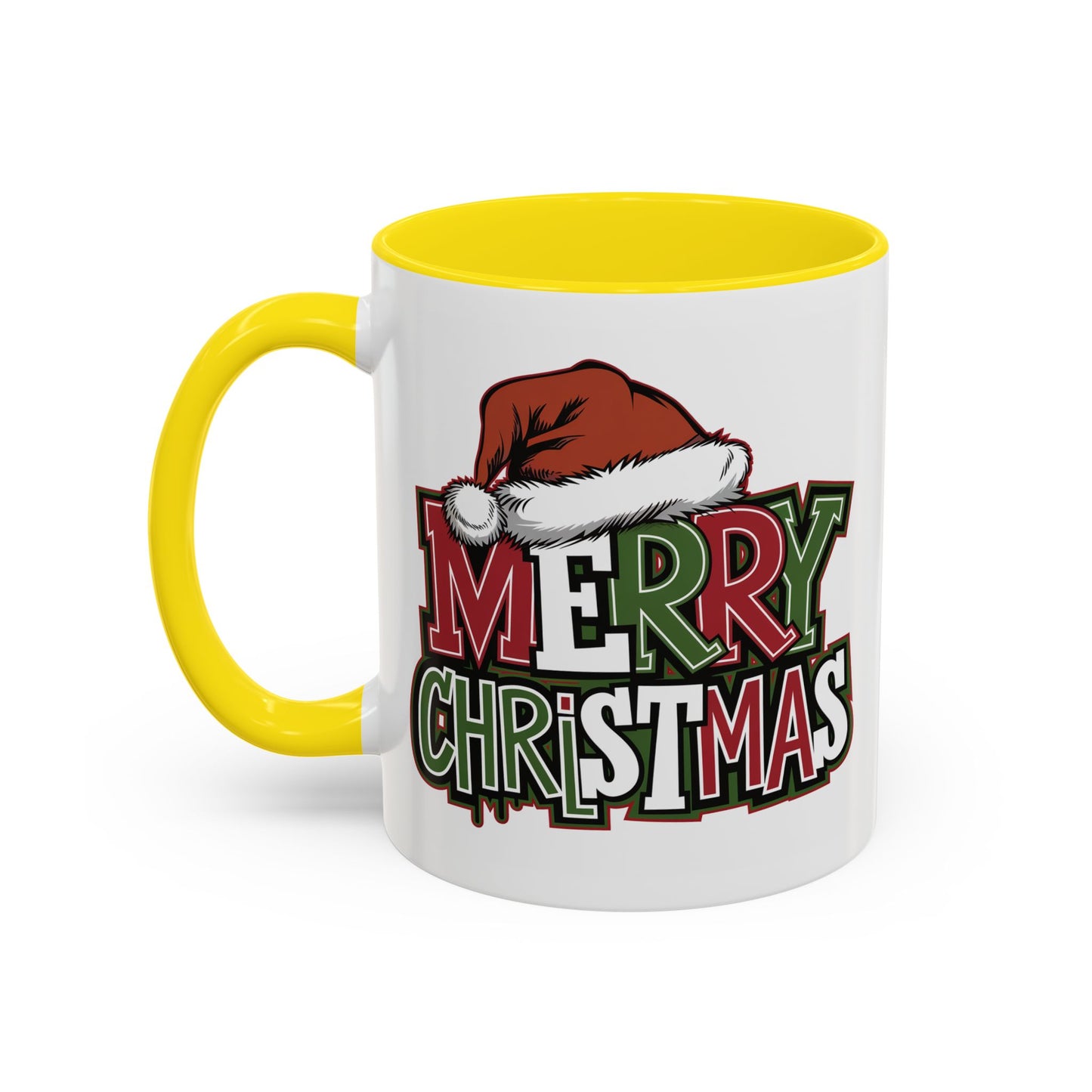 Christmas Mug - Merry Christmas Red Green & White Graffiti Hat