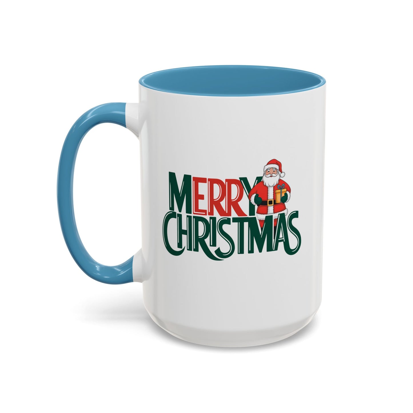Christmas Mug - Merry Christmas Green & Red Text Santa Present