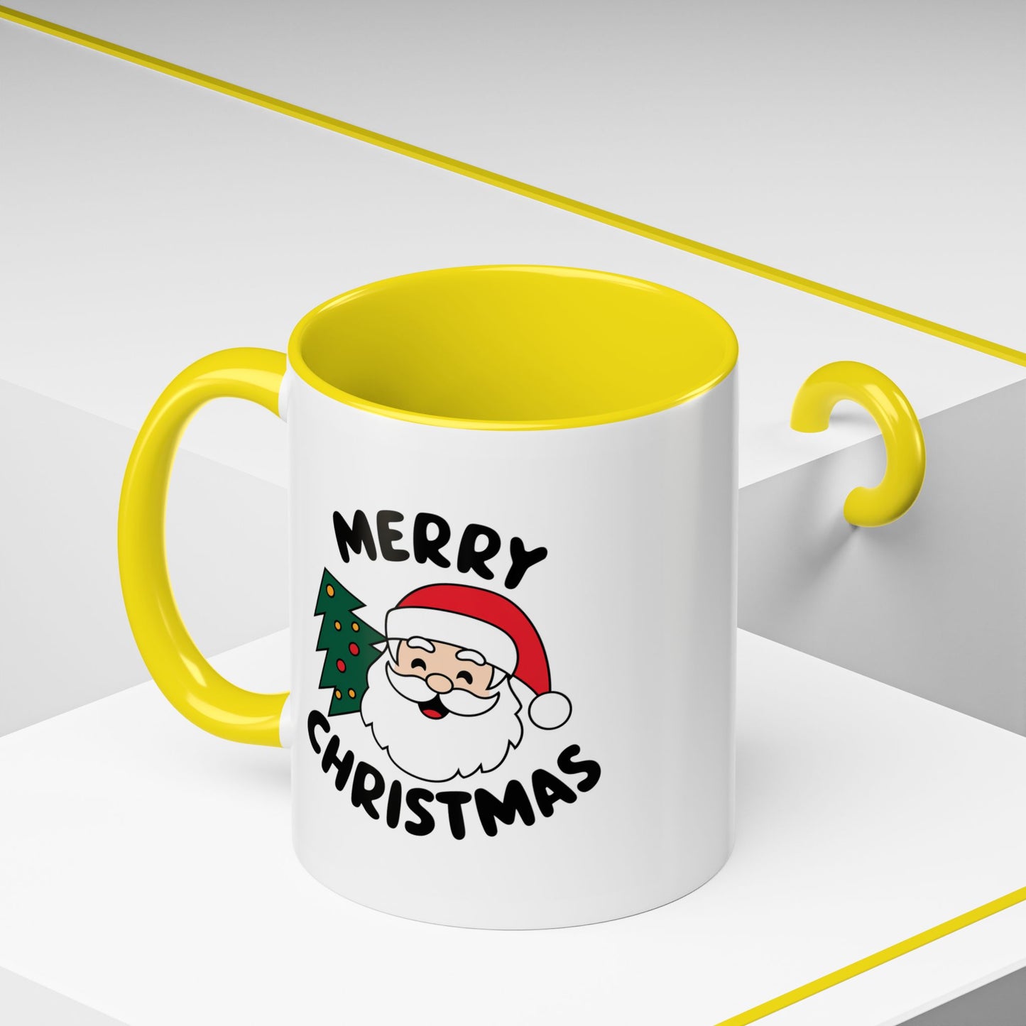 Christmas Mug - Merry Christmas Black Text Santa Tree