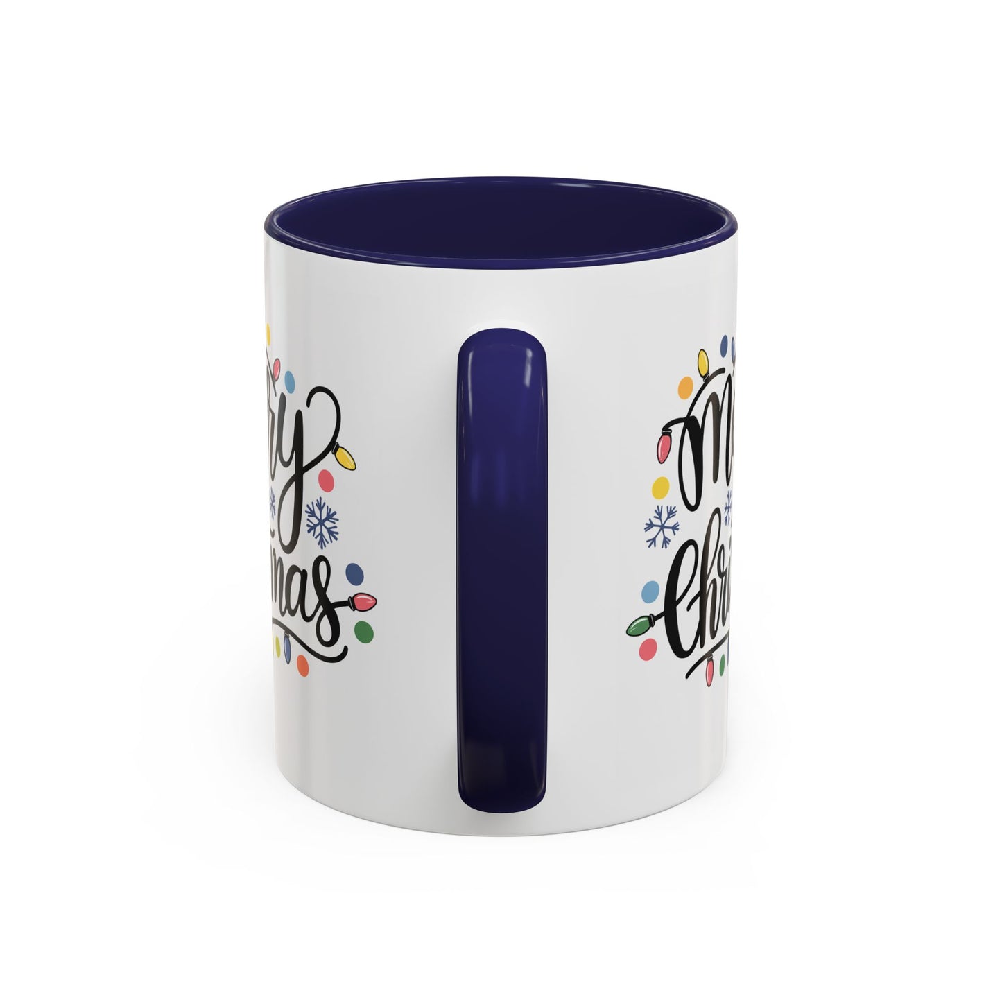 Christmas Mug - Merry Christmas Black Text Colored Lights