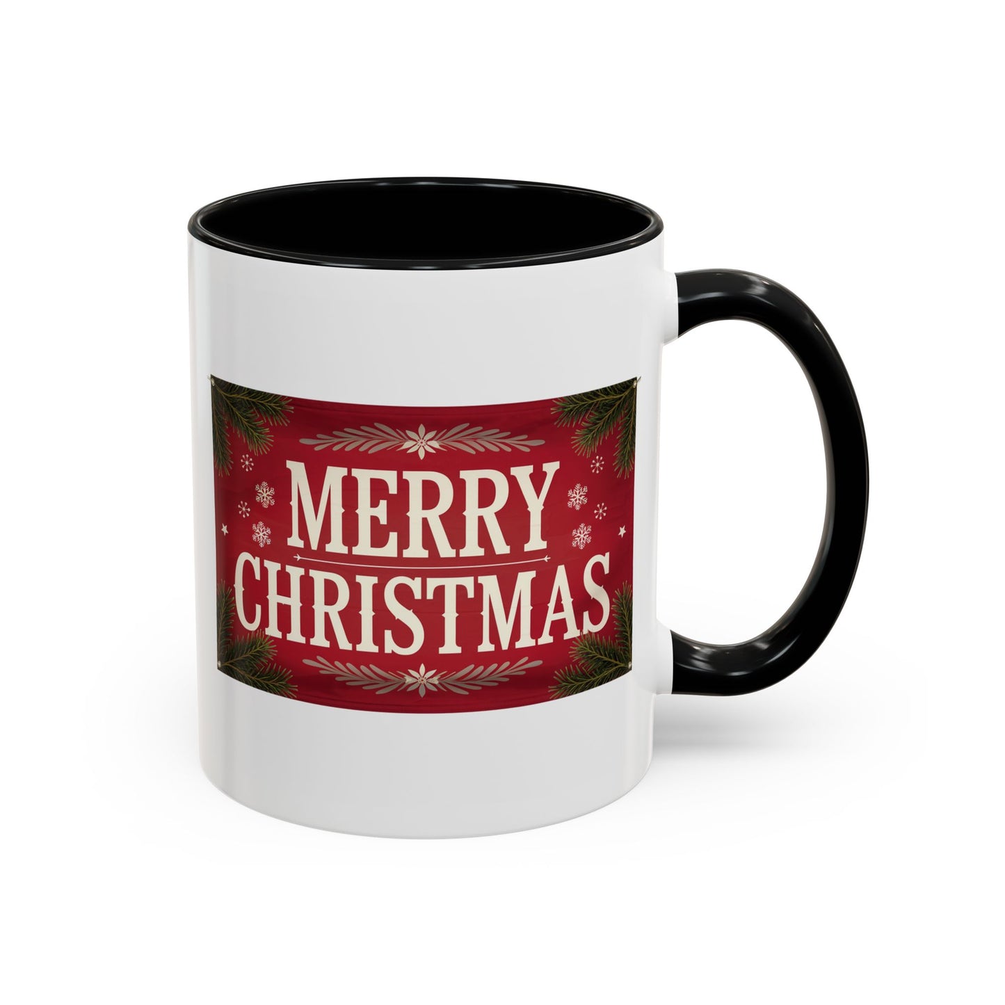 Christmas Mug - Merry Christmas Cream Text Maroon Background