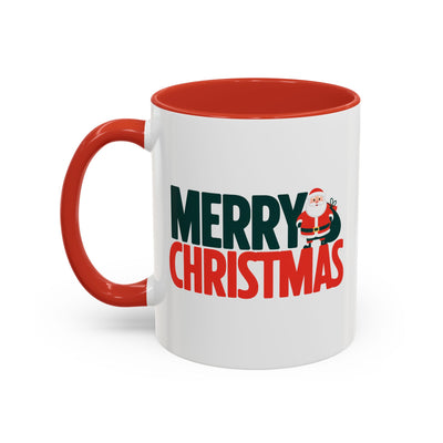 Christmas Mug - Merry Christmas Green & Red Text Santa Bag