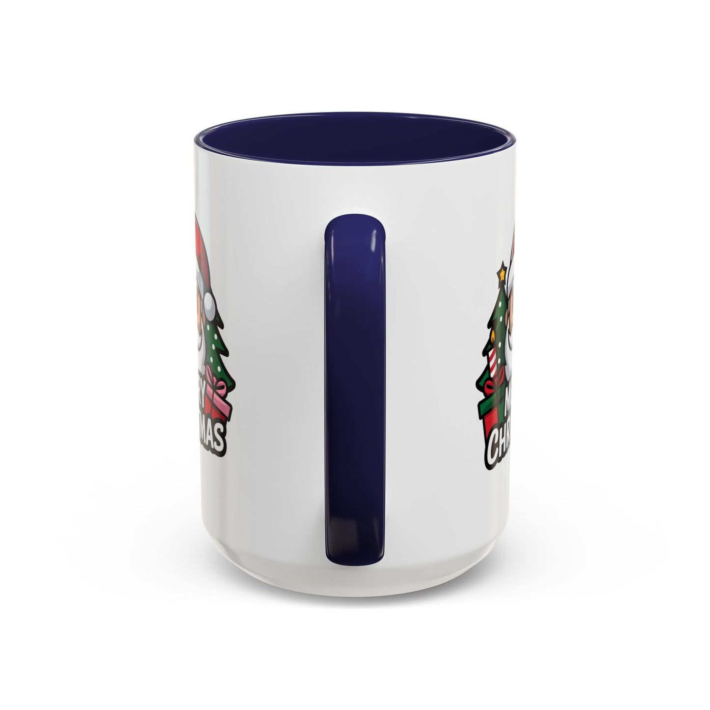 Christmas Mug - Merry Christmas White & Black Text Santa Trees Presents
