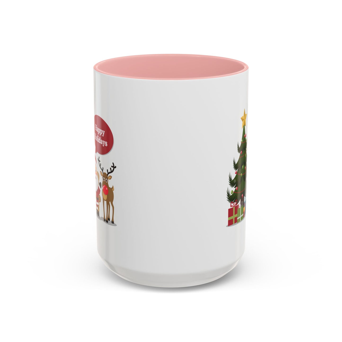 Christmas Mug - Happy Holidays Callout Santa Tree Presents Reindeer