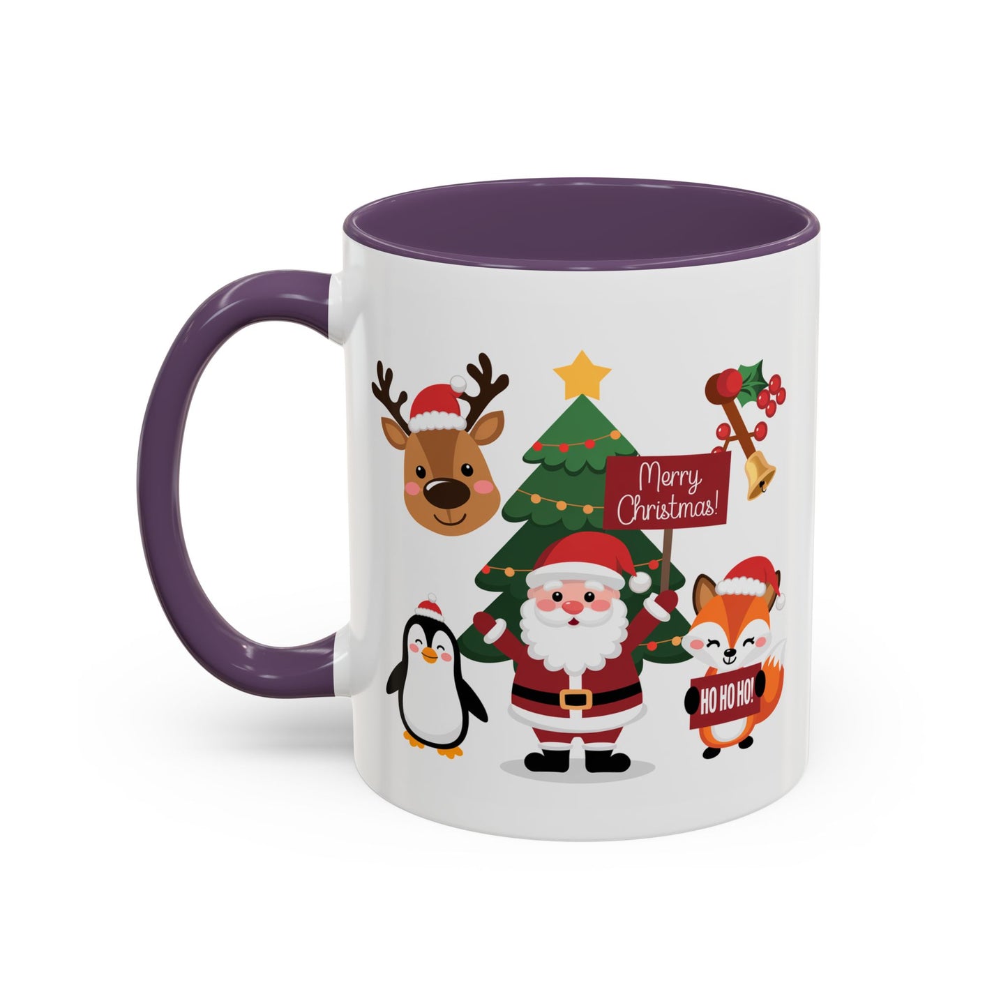 Christmas - Merry Christmas White Text Santa Reindeer Penguin Fox