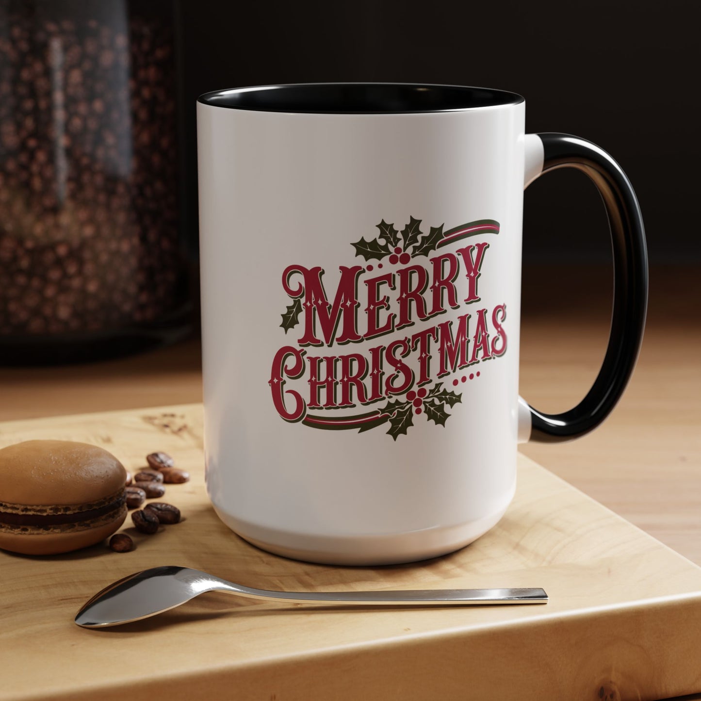 Christmas Mug - Merry Christmas Maroon & Green Text Decorations