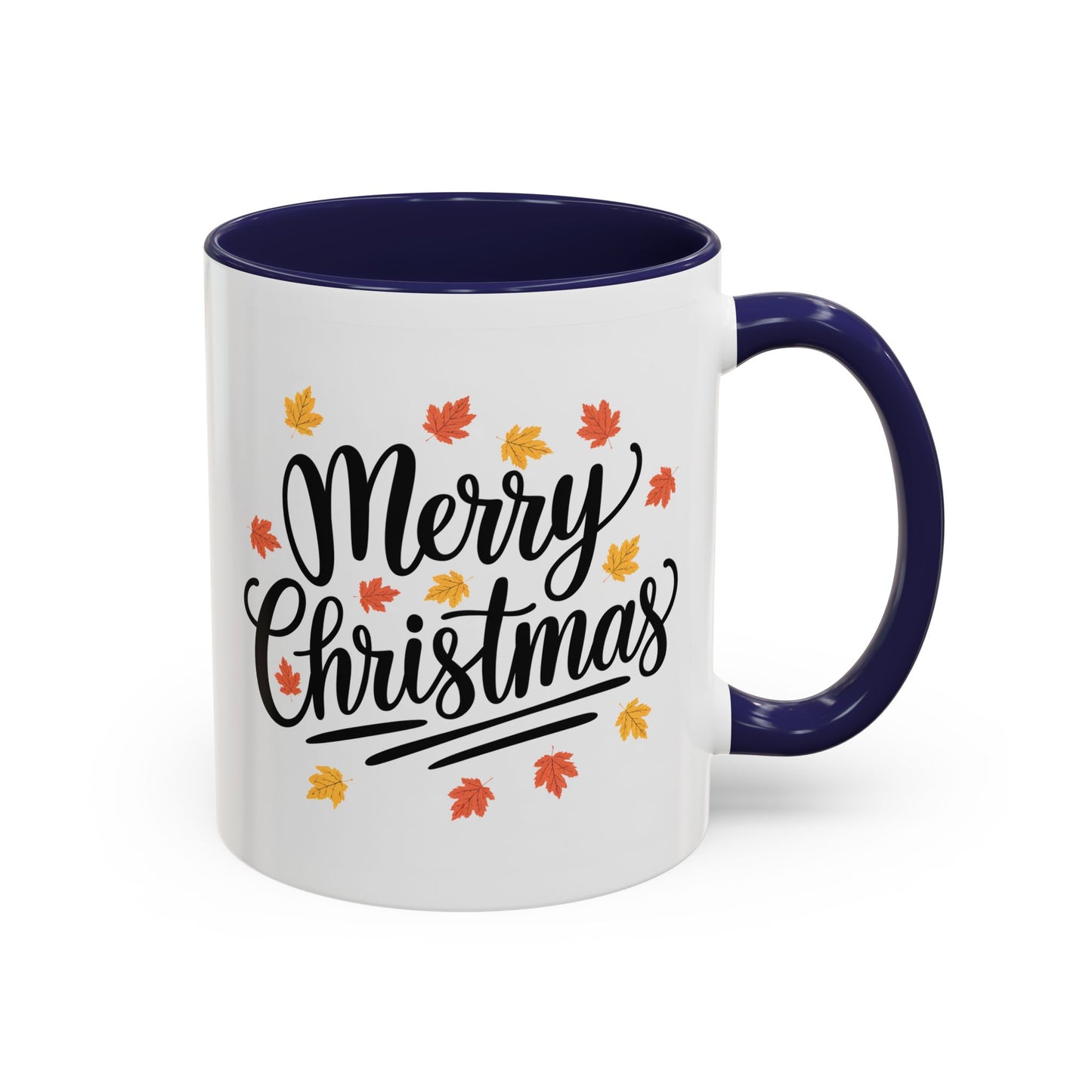 Christmas Mug - Merry Christmas Black Text Fall Leaves