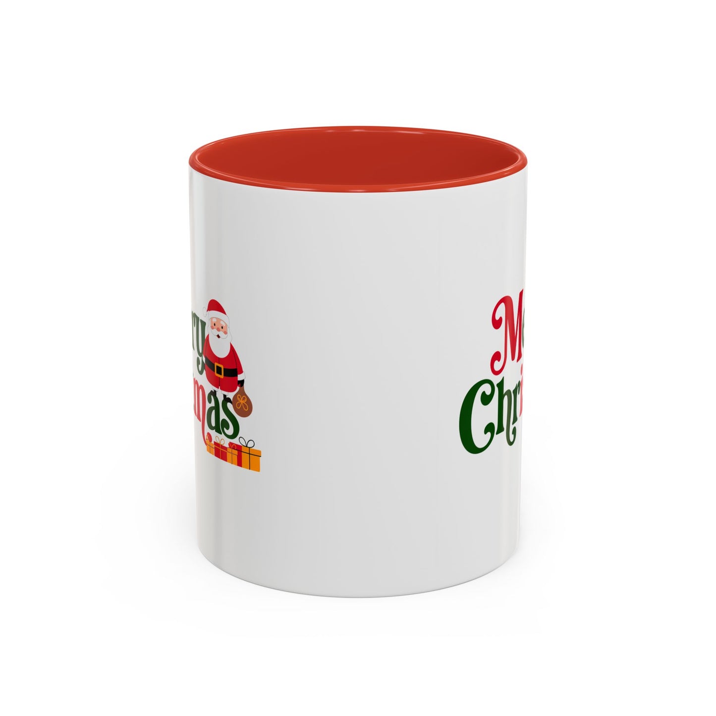 Christmas Mug - Merry Christmas Green & Red Text Santa Presents