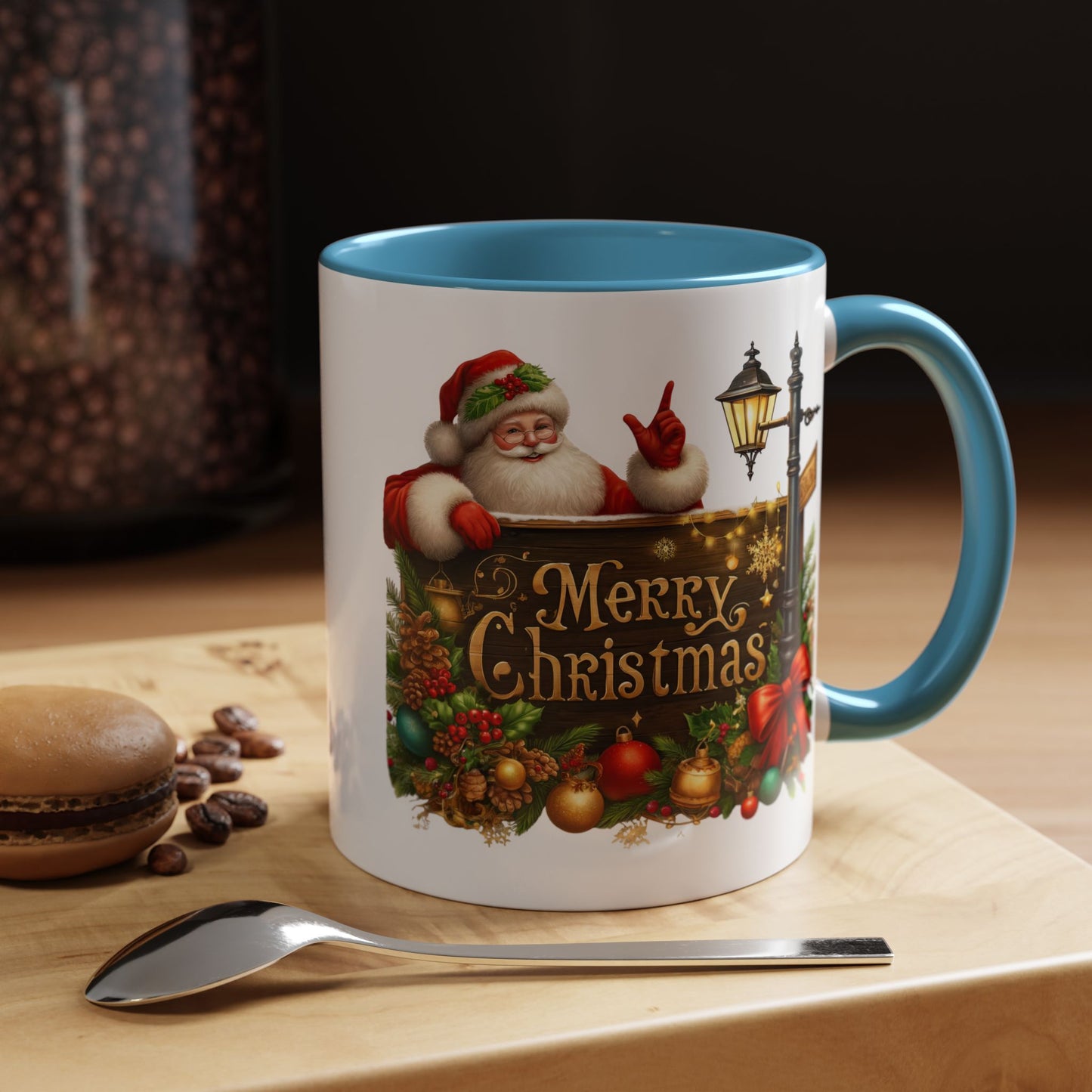 Christmas Mug - Merry Christmas Gold Text Santa Point Ornaments