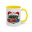Christmas Mug - Merry Christmas Green Red Yellow and Blue Text Red Hats