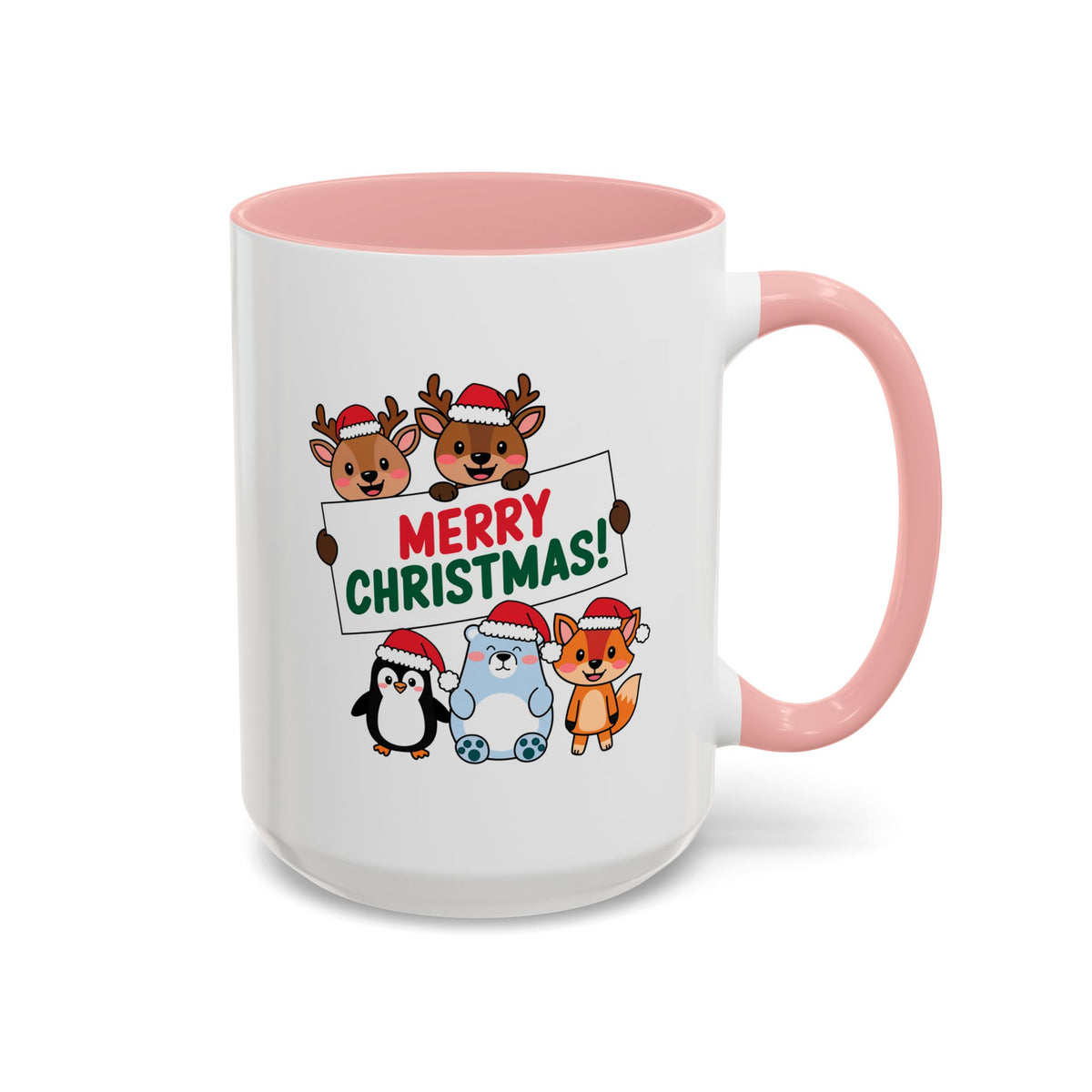 Christmas - Merry Christmas Red & Green Text Reindeer Penguin Bear Fox
