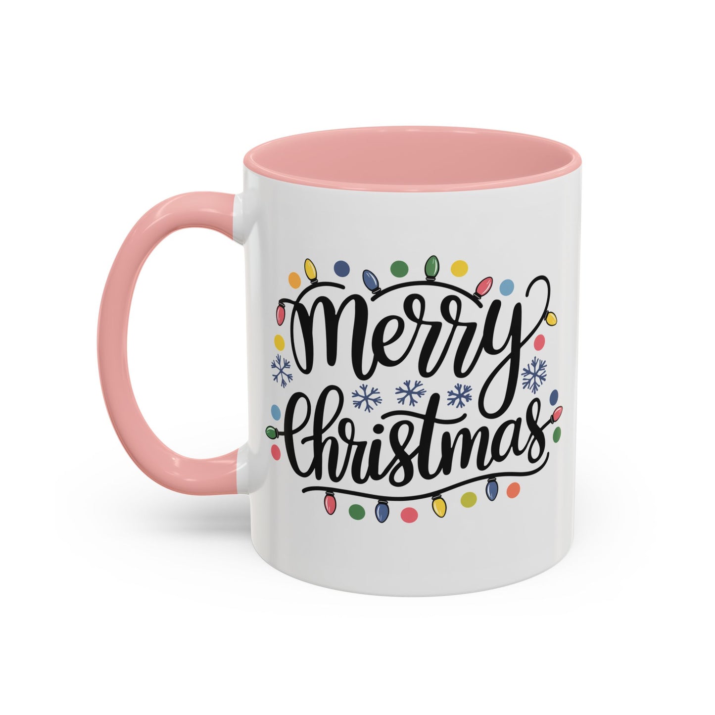 Christmas Mug - Merry Christmas Black Text Colored Lights
