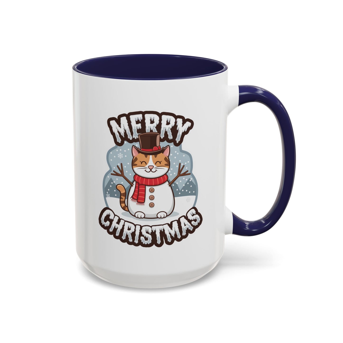 Christmas Mug - Merry Christmas Black & White Text Snowman Cat