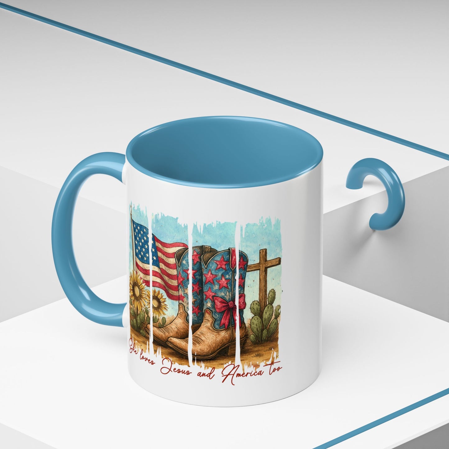 4th of July Mug - She Loves Jesus & America Too Boots