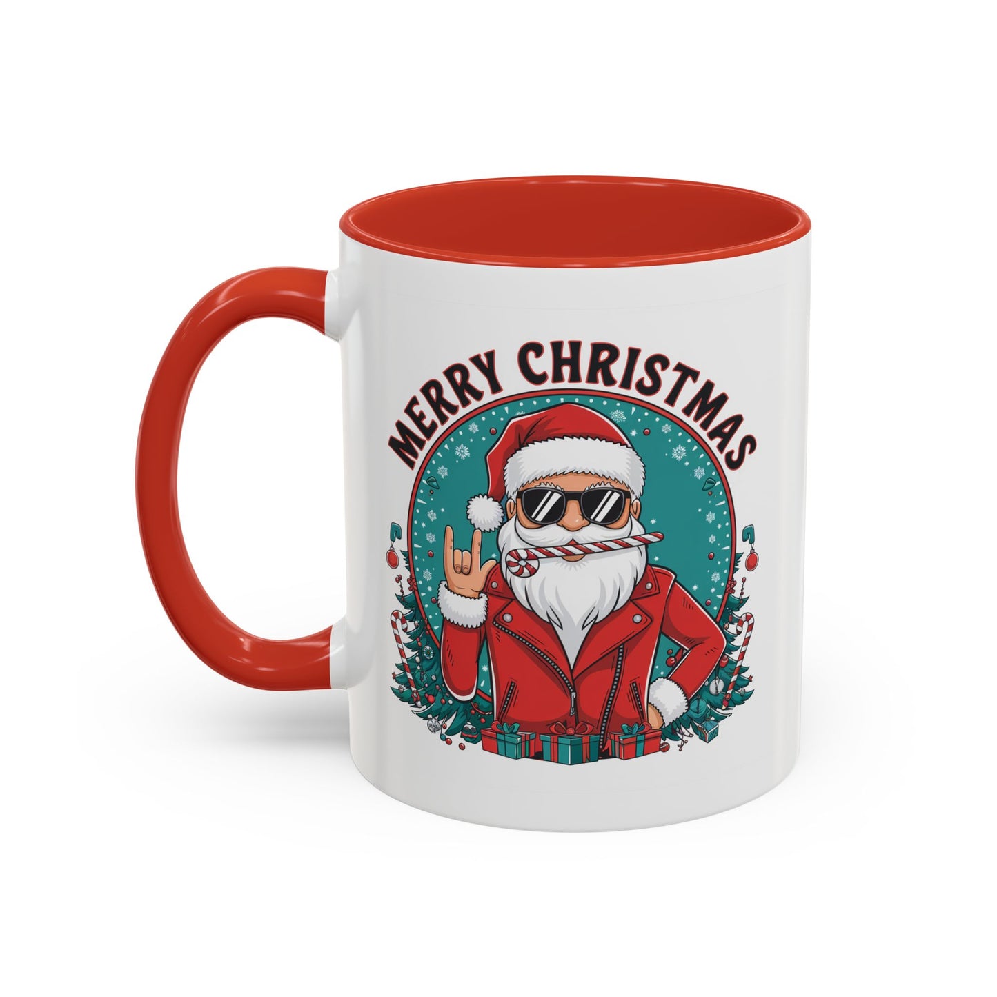 Christmas Mug - Merry Christmas Black & Red Text Cool Santa