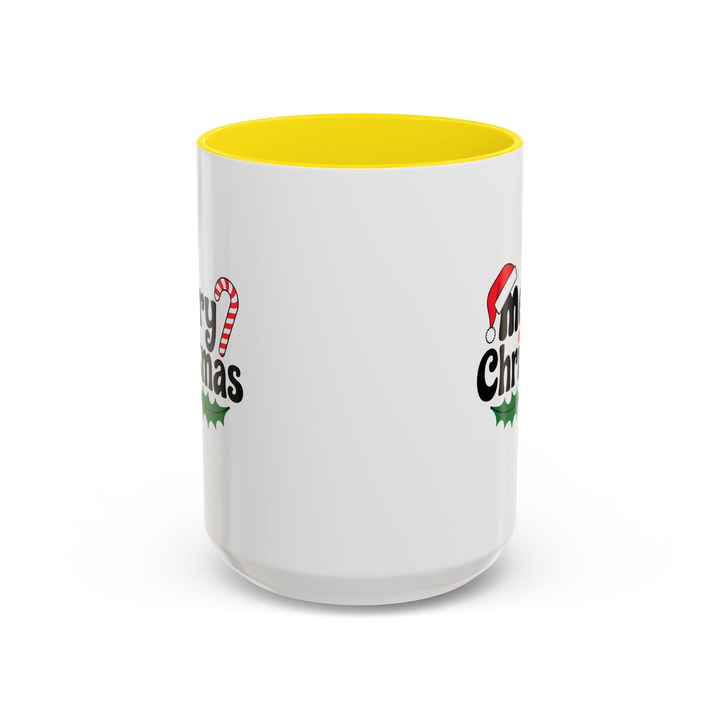 Christmas Mug - Merry Christmas Black Text Hat Candy Cane Mistletoe