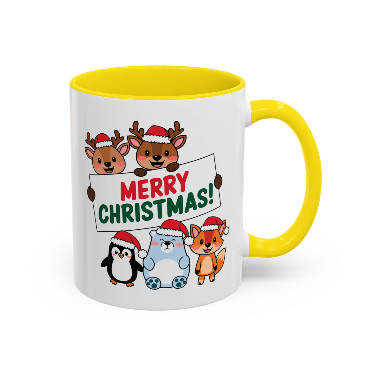 Christmas - Merry Christmas Red & Green Text Reindeer Penguin Bear Fox