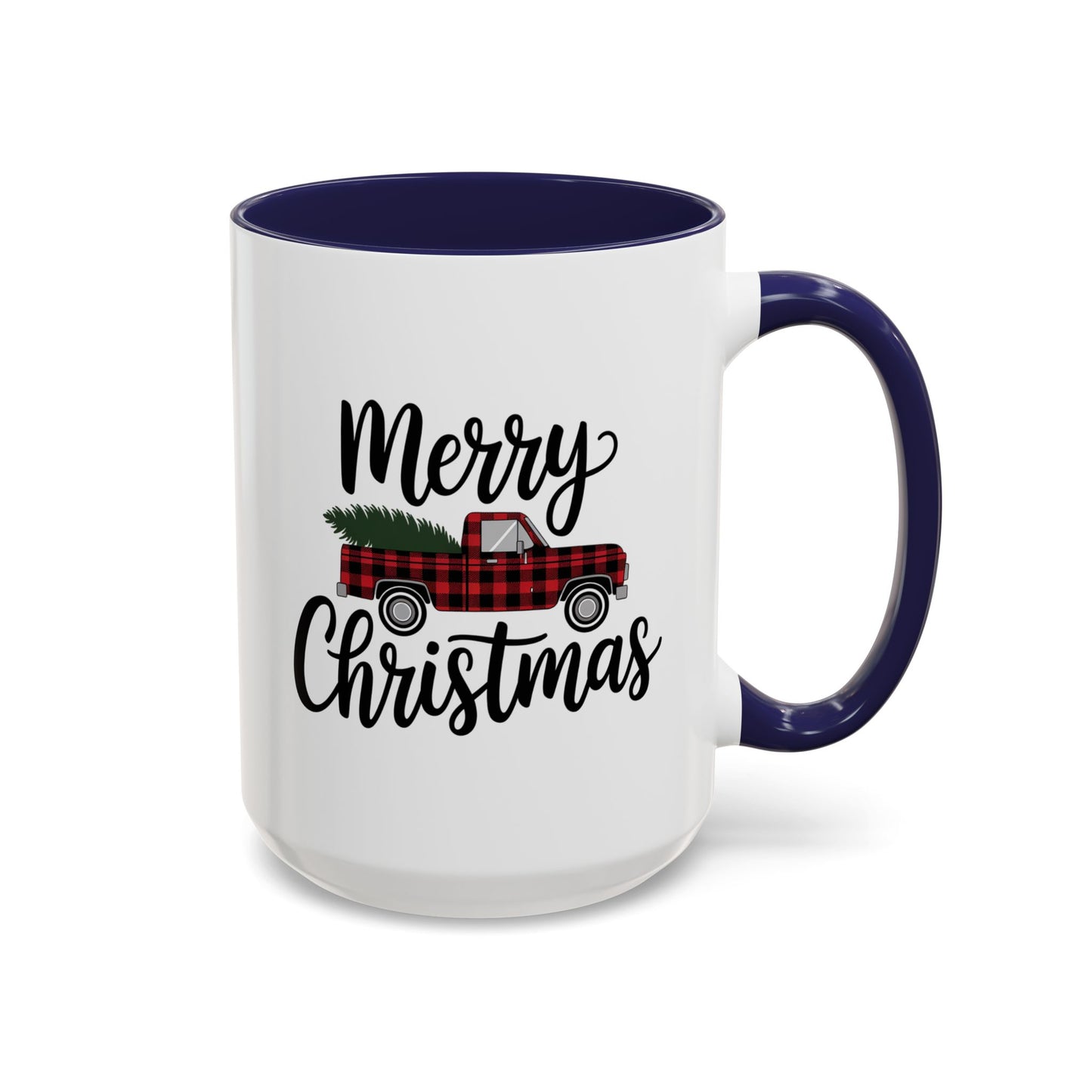 Christmas Mug - Merry Christmas Black Text Tartan Truck