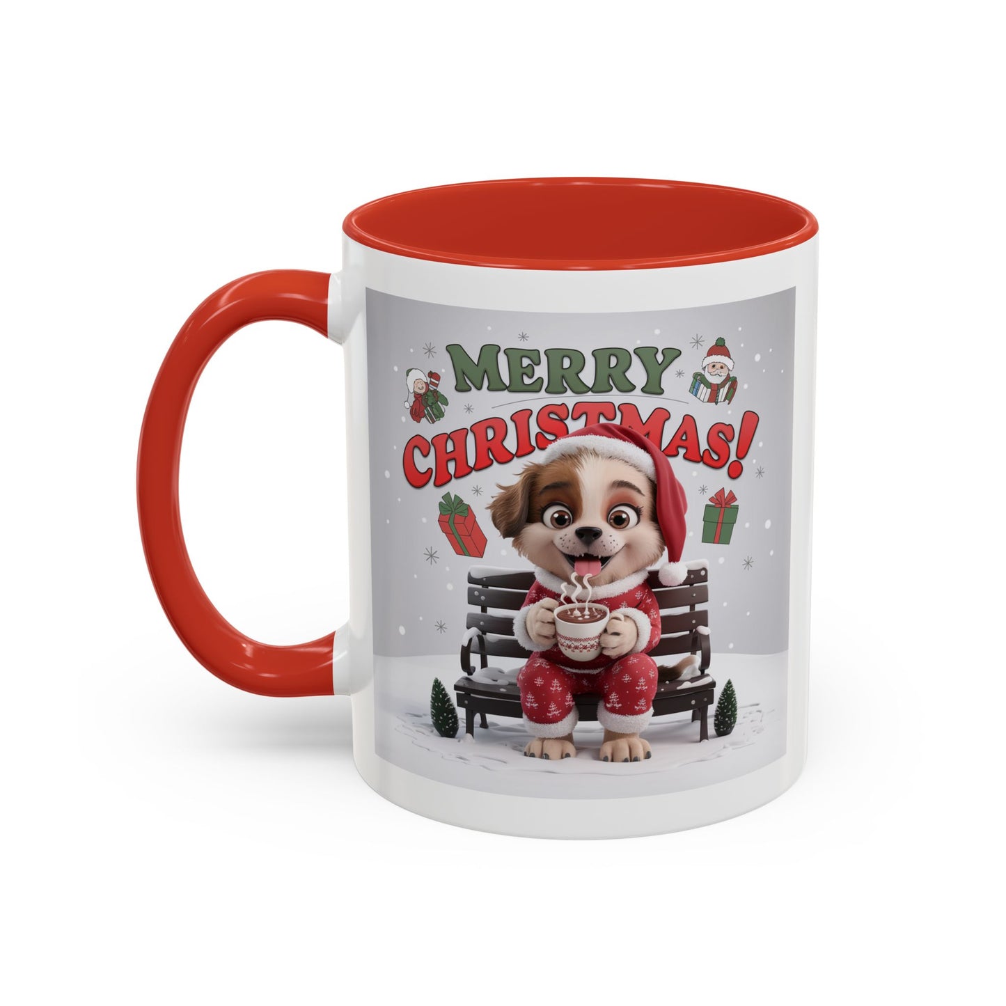 Christmas Mug - Merry Christmas Red Text Puppy Red Top