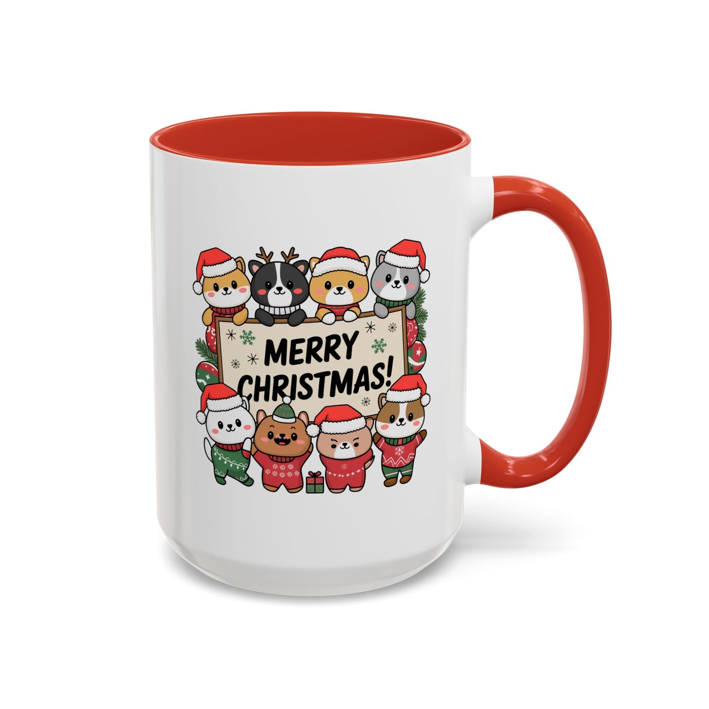 Christmas Mug - Merry Christmas Black Text Cute Animals