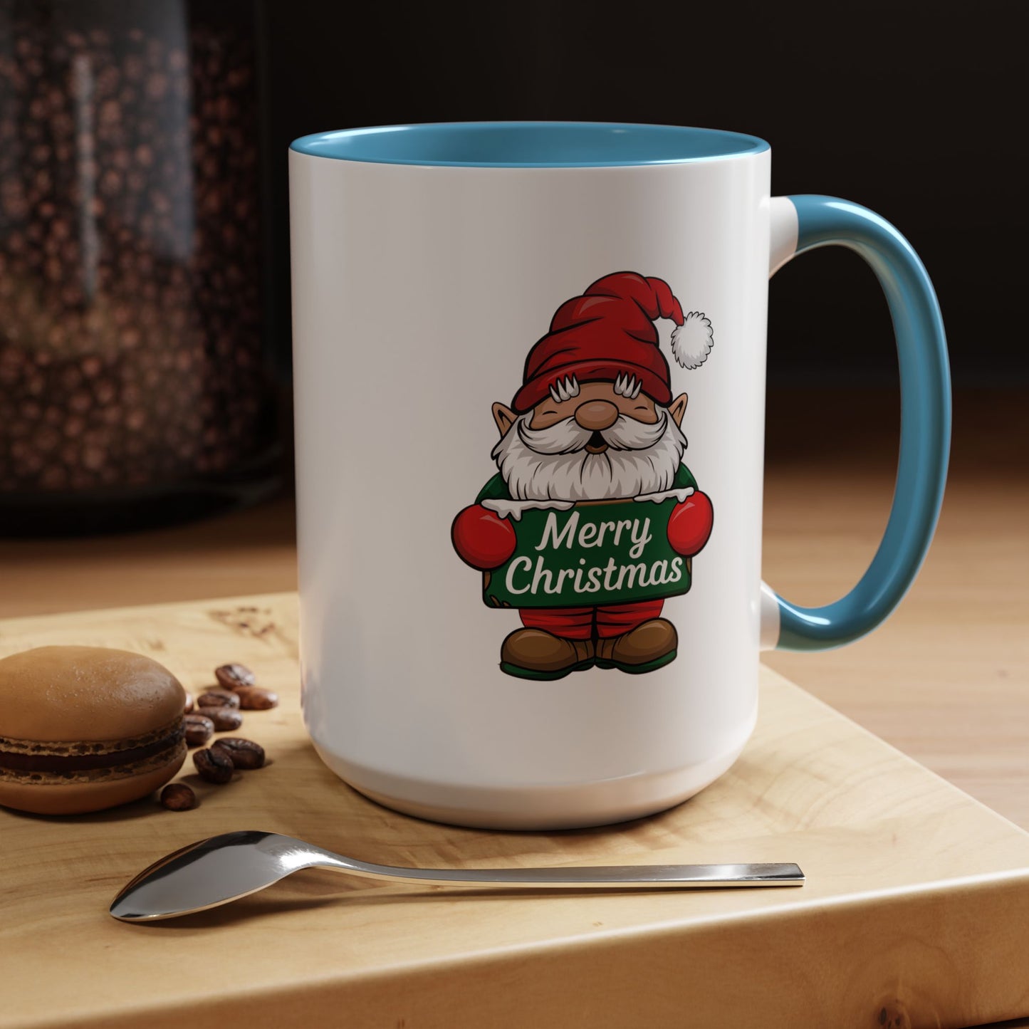 Christmas Mug - Merry Christmas White & Green Text Gnome Snow