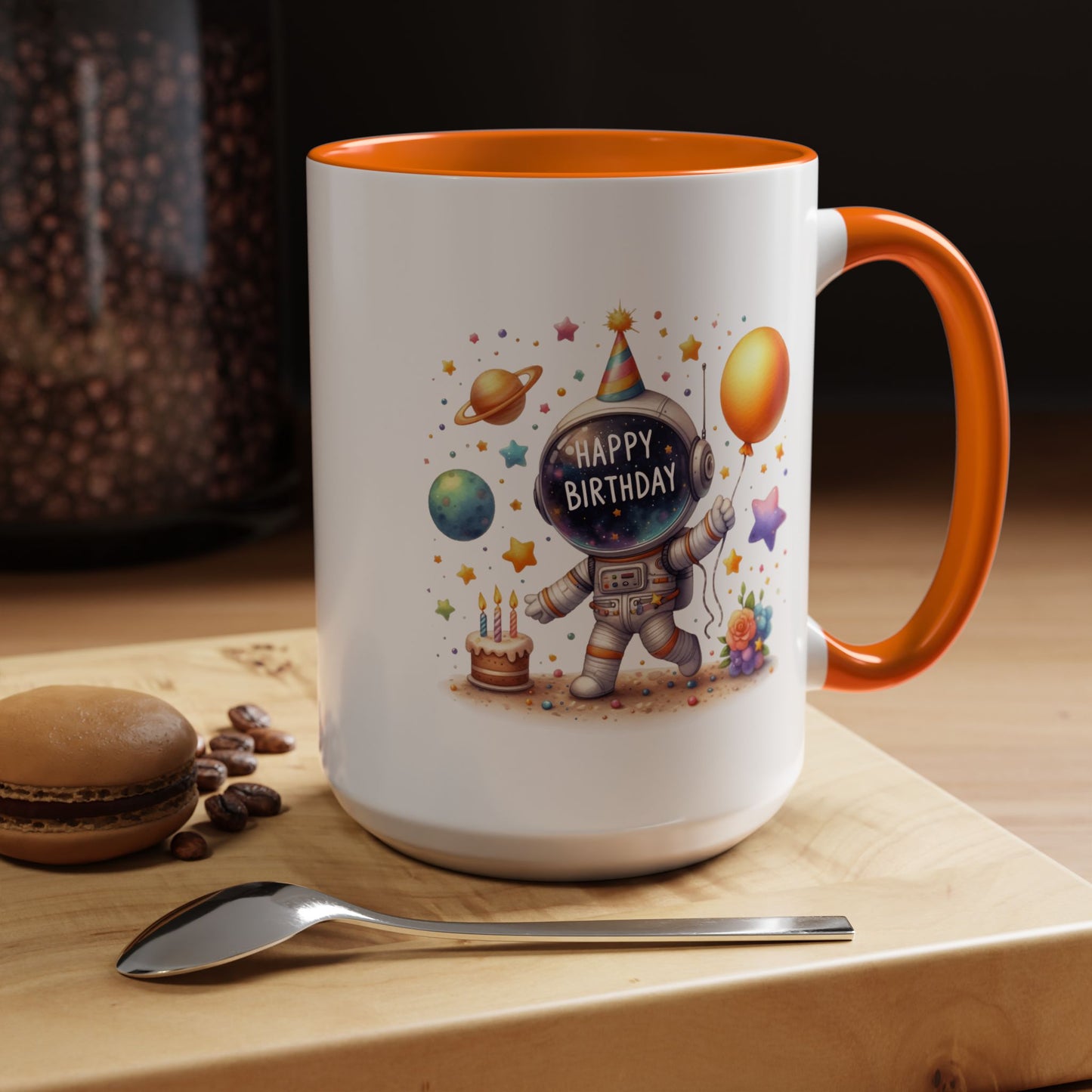Birthday Mug - Happy Birthday Astronaut, Cake & Balloon