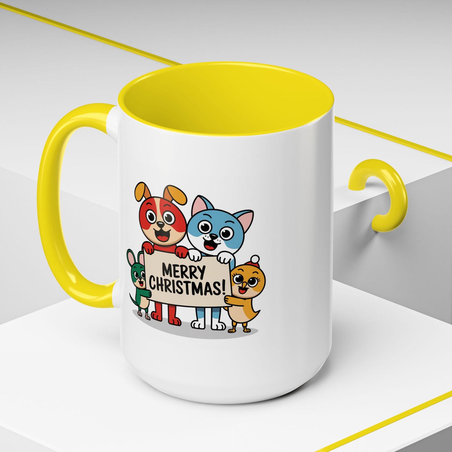 Christmas Mug - Merry Christmas Black Text Mouse Dog Cat Bird