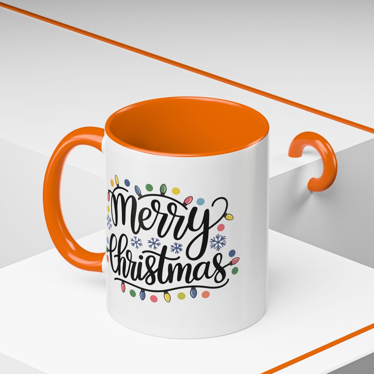 Christmas Mug - Merry Christmas Black Text Colored Lights
