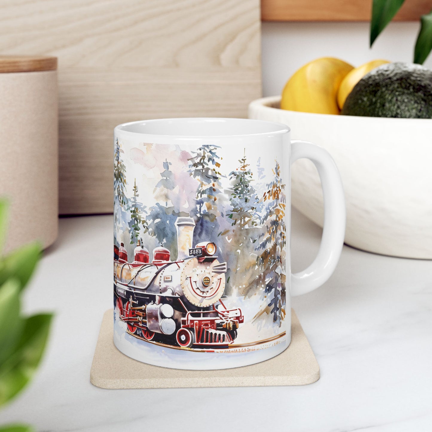 Christmas Mug - Snowy Landscape Train Wrap 6