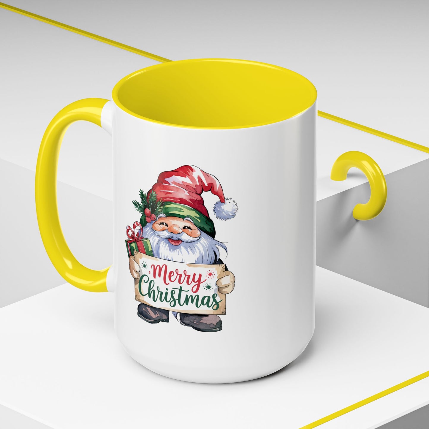 Christmas Mug - Merry Christmas Red & Green Text Gnome Present