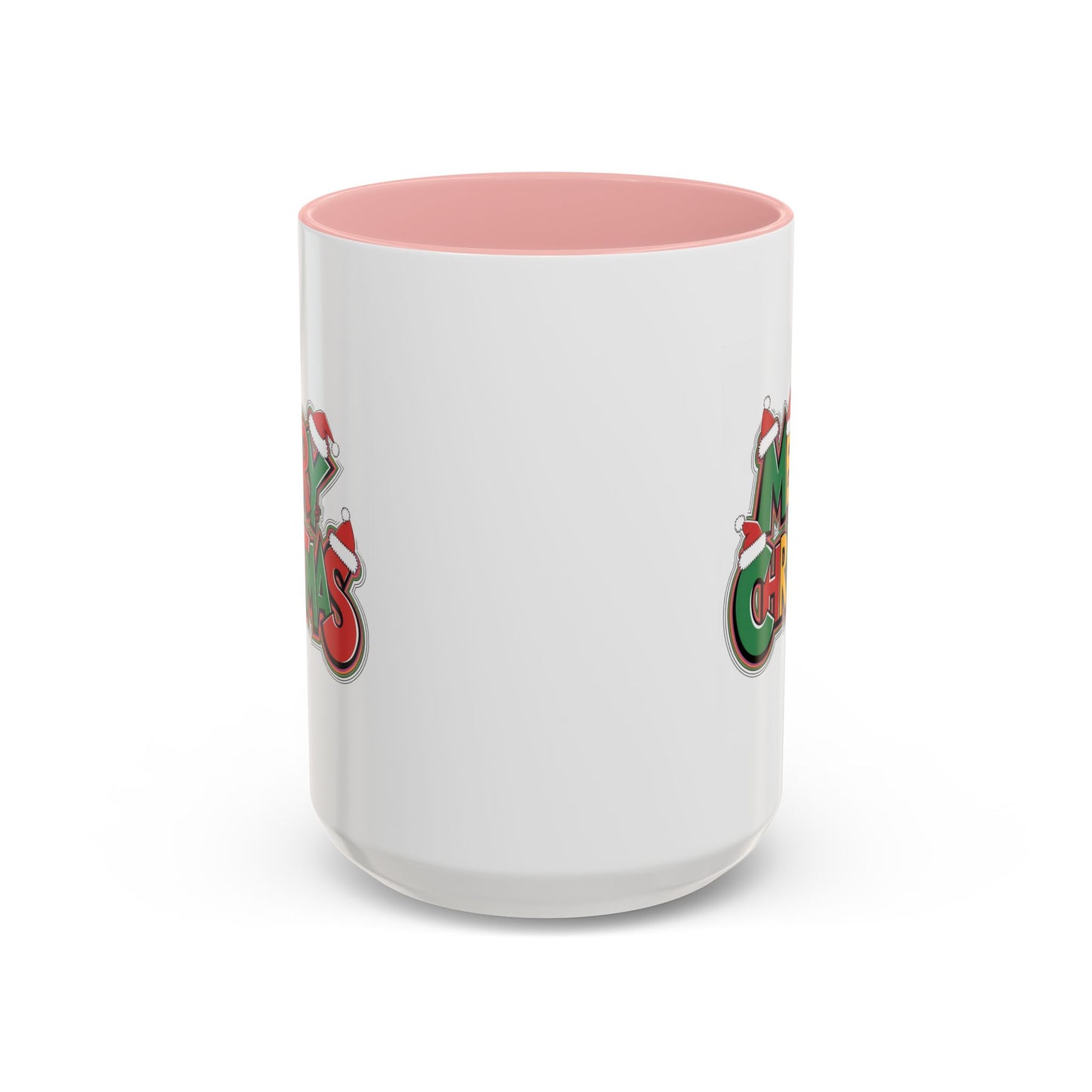 Christmas Mug - Merry Christmas Green Yellow & Red Text Hats